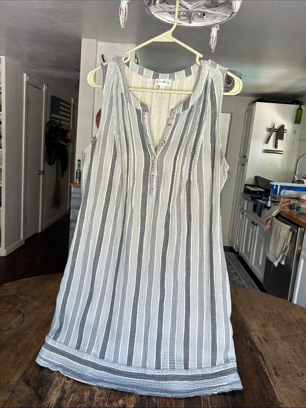 Wonderly Striped Sleeveless - Blue & White Cotton Dress with Pockets